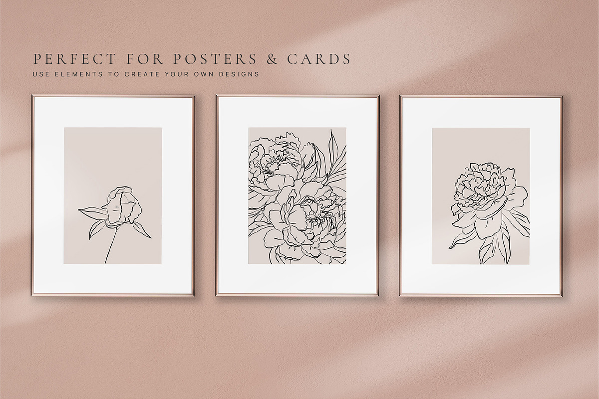 Line Art Peonies Illustrations, a Decorative Illustration by La Petite Line Art (Photo 8 of 11)