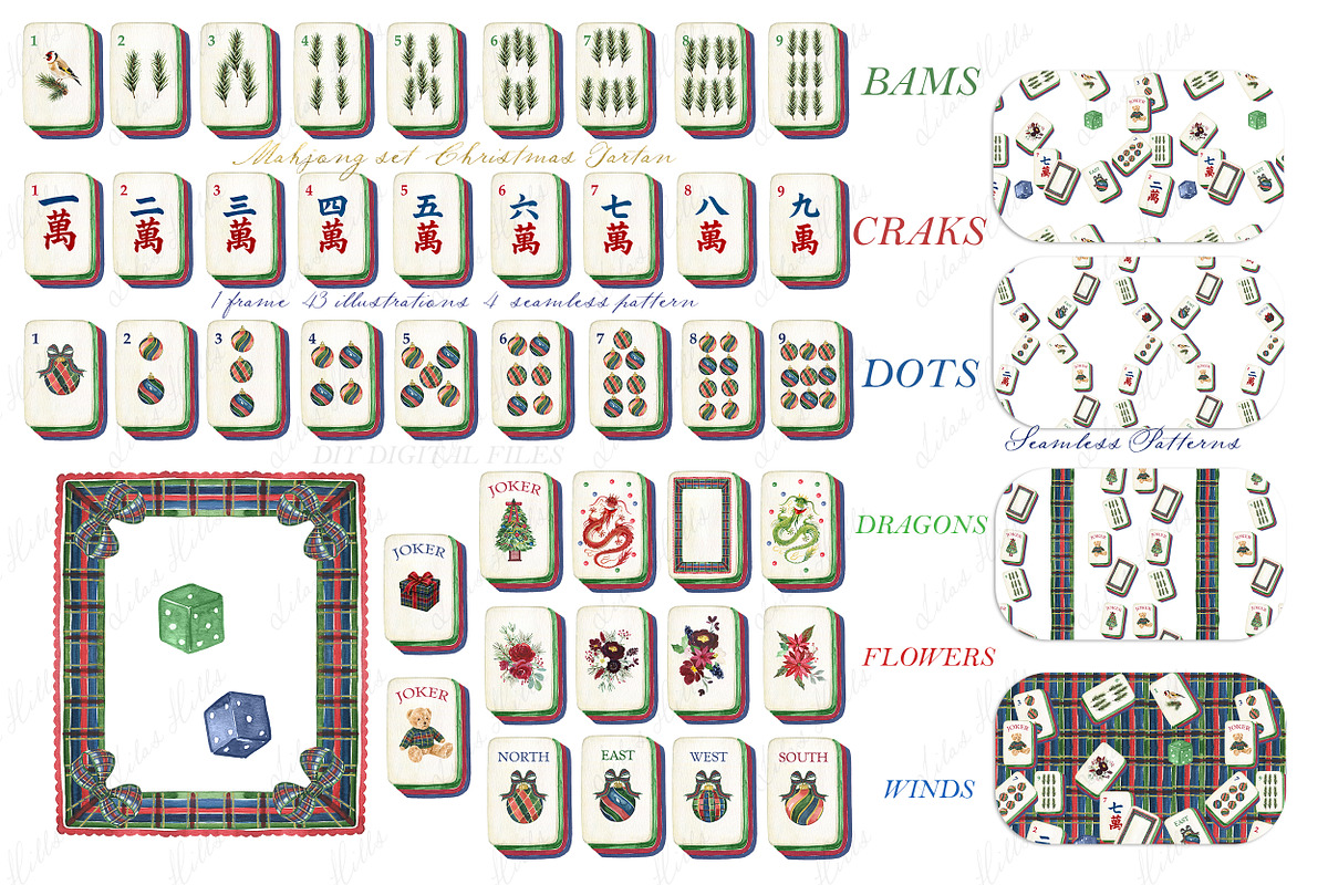 Tartan Christmas Mahjong Tiles, a Decorative Illustration by LABFcreations (Photo 4 of 4)