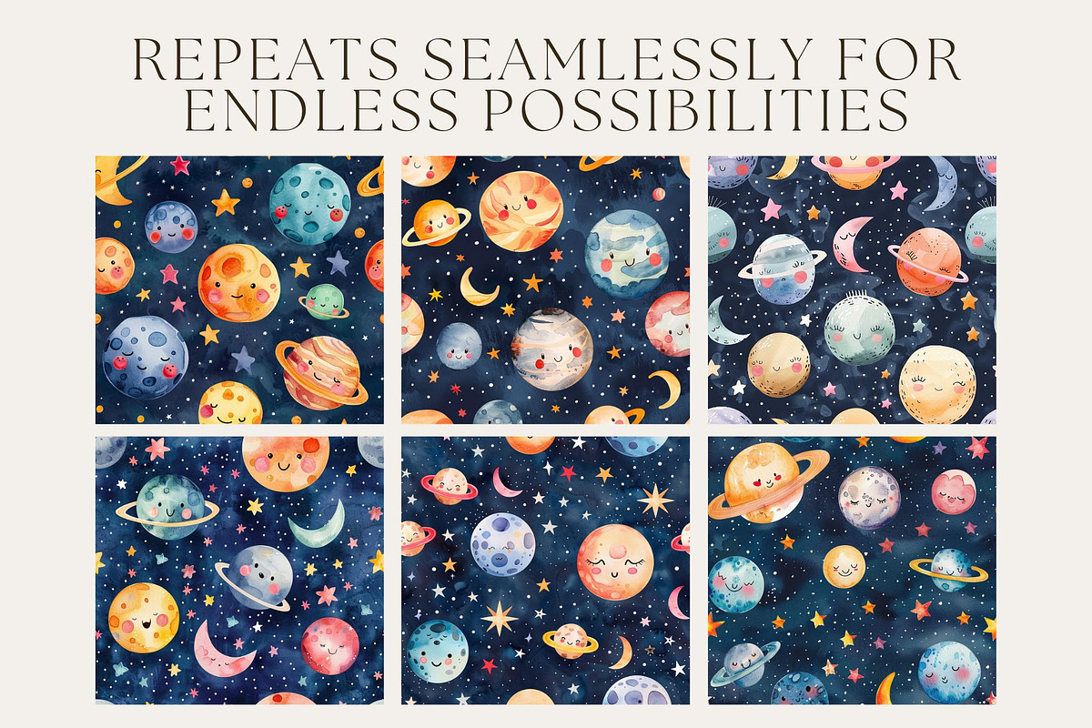 8 Baby Planets Seamless Patterns, a Pattern Graphic by Inknfolly (Photo 2 of 5)
