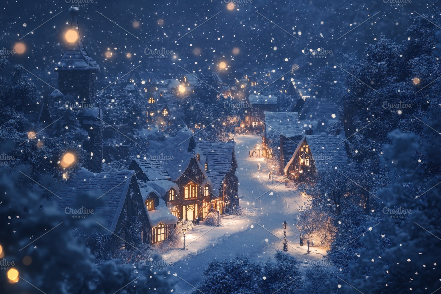 Snow covered village at night adorne, a Photo by Iftikhar Alam