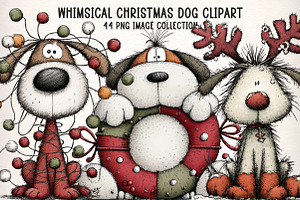 Whimsical Christmas Dogs Clipart PNG, an Illustration by Dream Creation