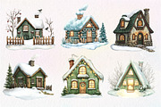 Cozy Green Winter Cottage Clipart, an Illustration by Dream Creation (Thumbnail 5 of 6)
