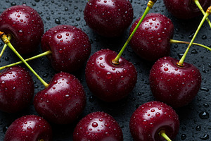 Fresh ripe cherries with water dropl, a Food & Drink Photo by professorinc