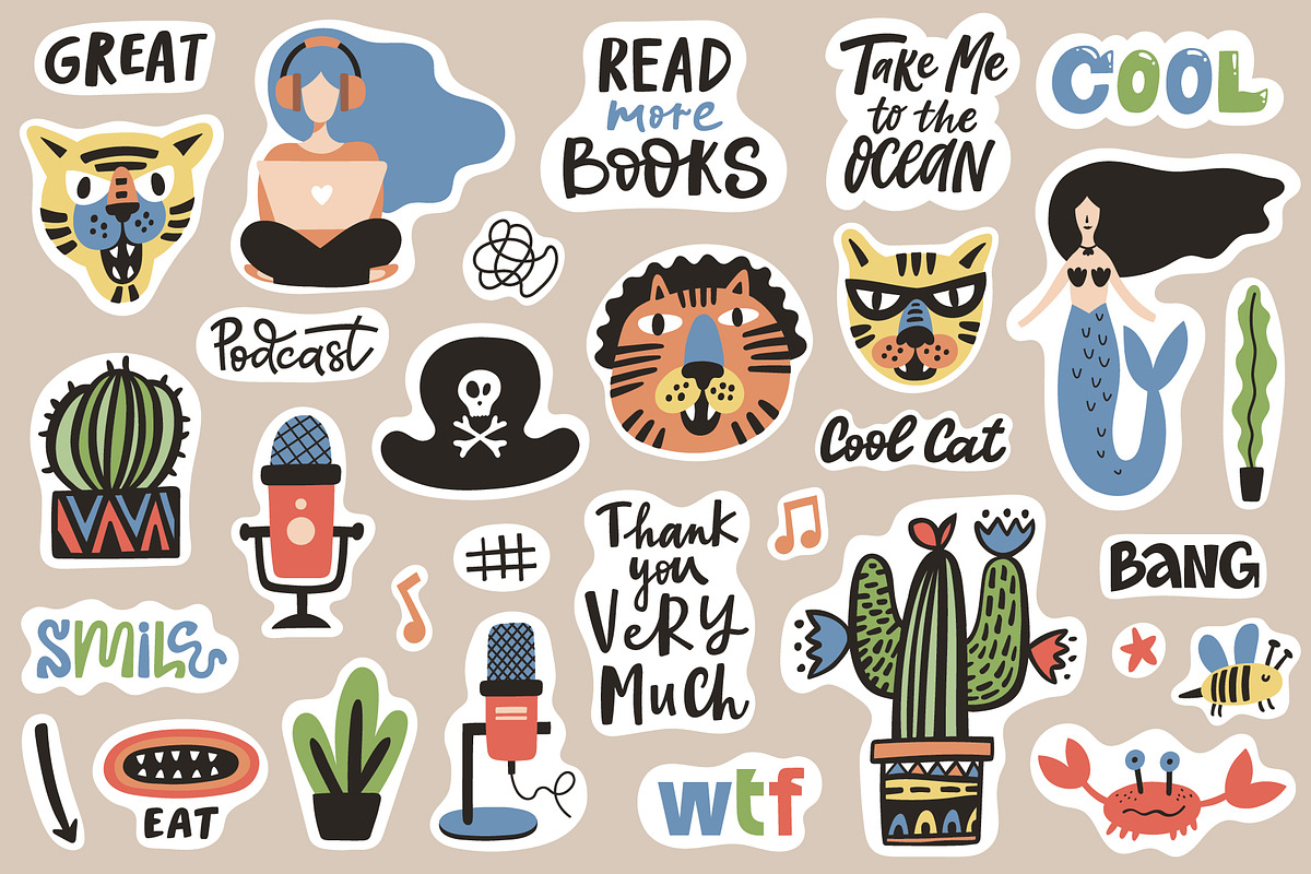Cute Stickers Pack, an Object Illustration by piyacler (Photo 4 of 11)