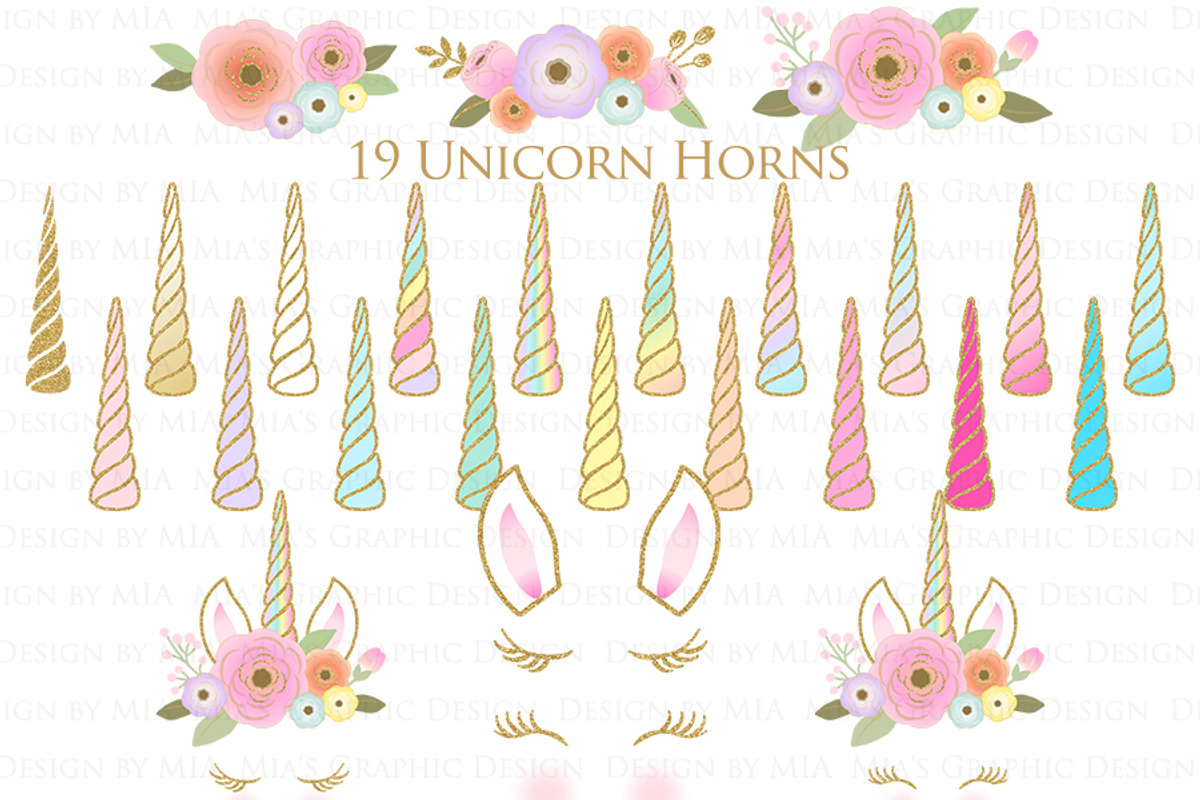 Unicorn Faces Gold Clipart, Pattern, an Illustration by Mia's Graphic Design (Photo 5 of 11)