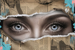 Blue Eyes Through Torn Paper: Surrea, an Abstract Photo by Perpis