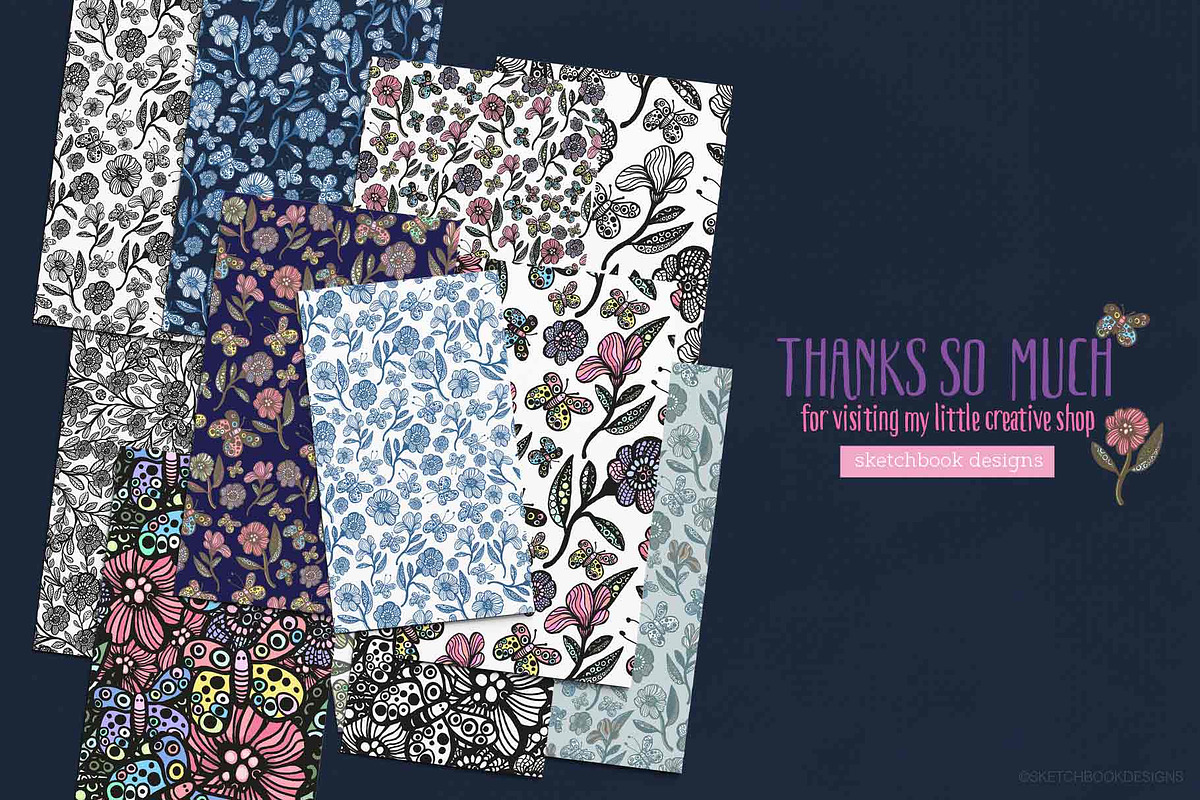 Butterflies and Flowers Patterns, a Pattern Graphic by Sketchbook Designs (Photo 10 of 10)