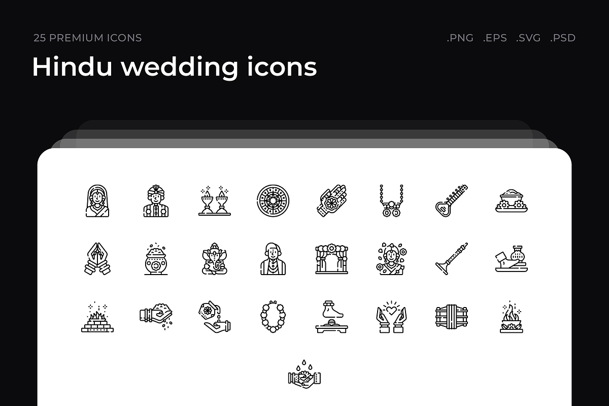 Hindu wedding icons, an Outline Icon by Wencory