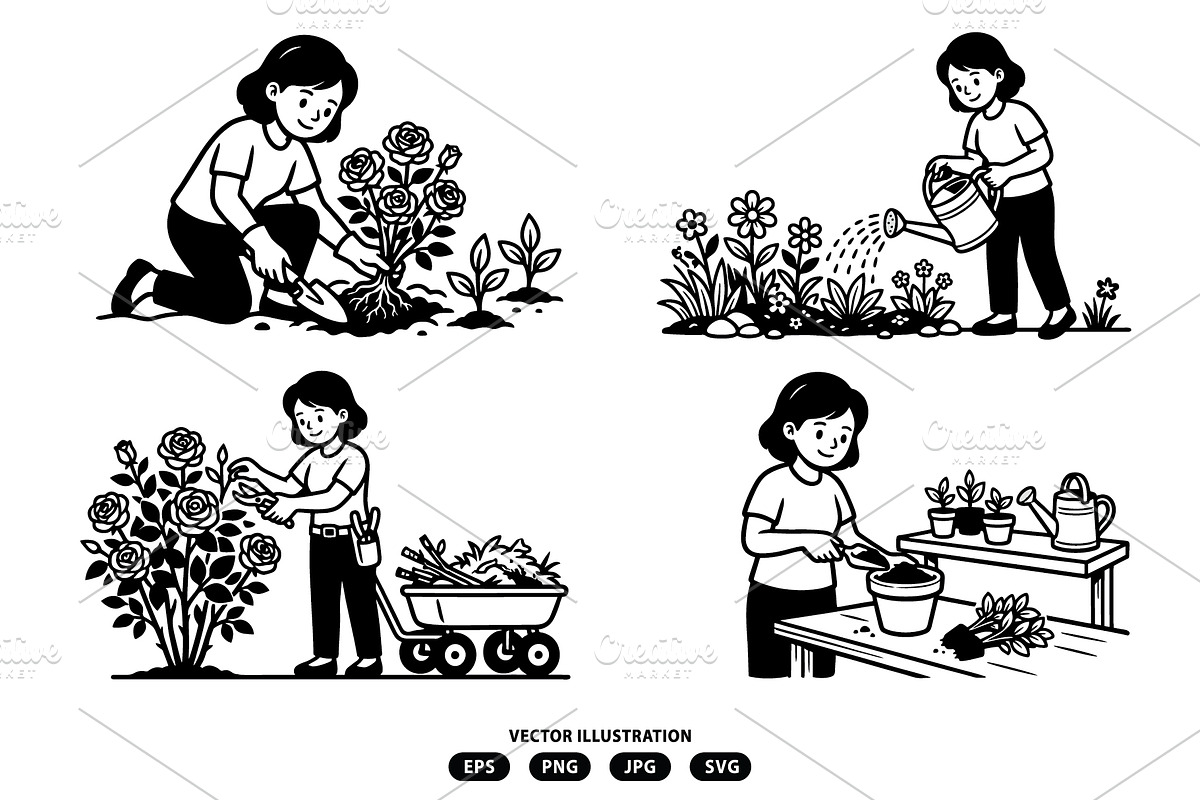 women who are tending flower gardens, a Person Illustration by Vectorlina (Photo 1 of 3)