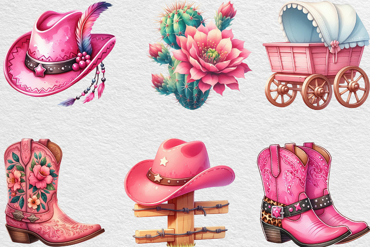Pink Vintage Western Clipart, an Illustration by Black Bird Studio (Photo 4 of 6)