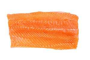 Fresh raw salmon fillet portions isolated on white background he