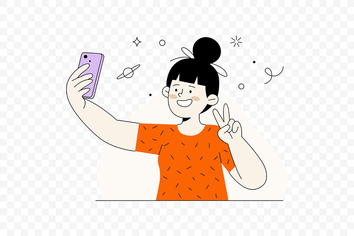 Cute Woman Taking Selfie, a Person Illustration by Partikusi Design (Photo 2 of 3)