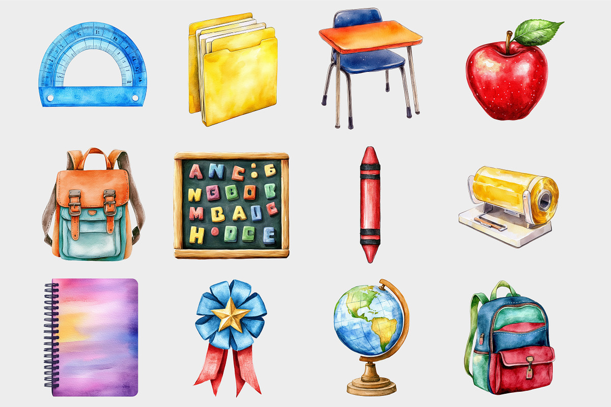 Watercolo Cute School Clipart, a Seasonal Illustration by Design Market (Photo 4 of 5)