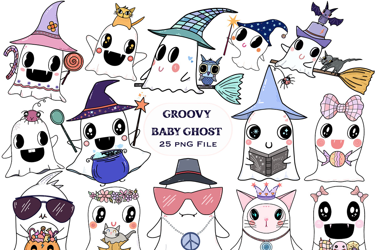 Retro Groovy Baby Ghost, a Seasonal Illustration by Sense Library (Photo 1 of 9)