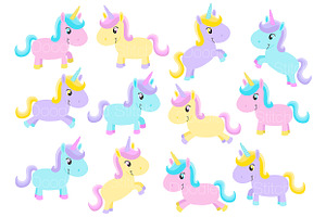 Cute Unicorns Clipart Illustrations