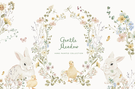 Easter Spring wildflower meadow set