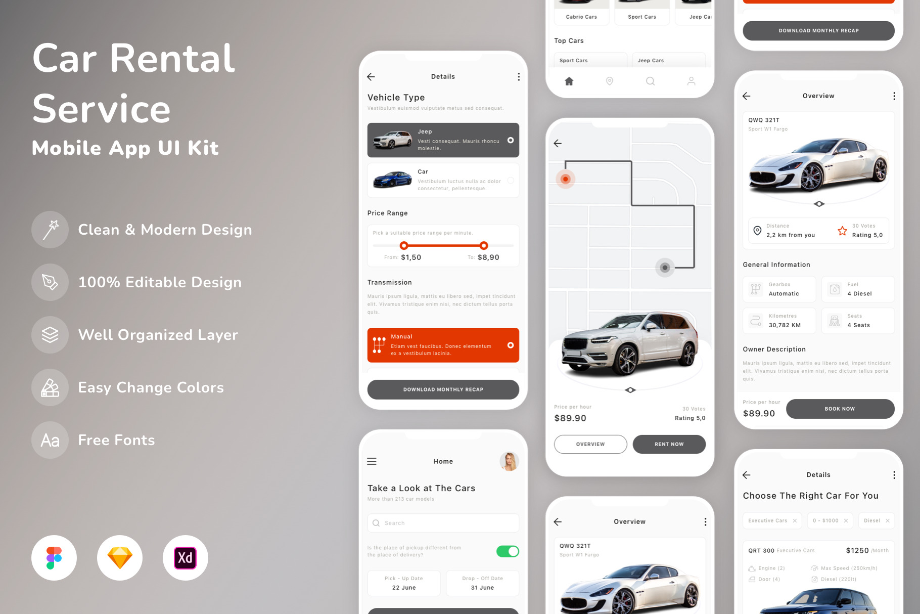 Car Rental Service Mobile App UI Kit, an UI Kit Template by Betush