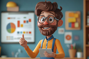 Cheerful man with glasses gives a th, a Photo by Tanuart