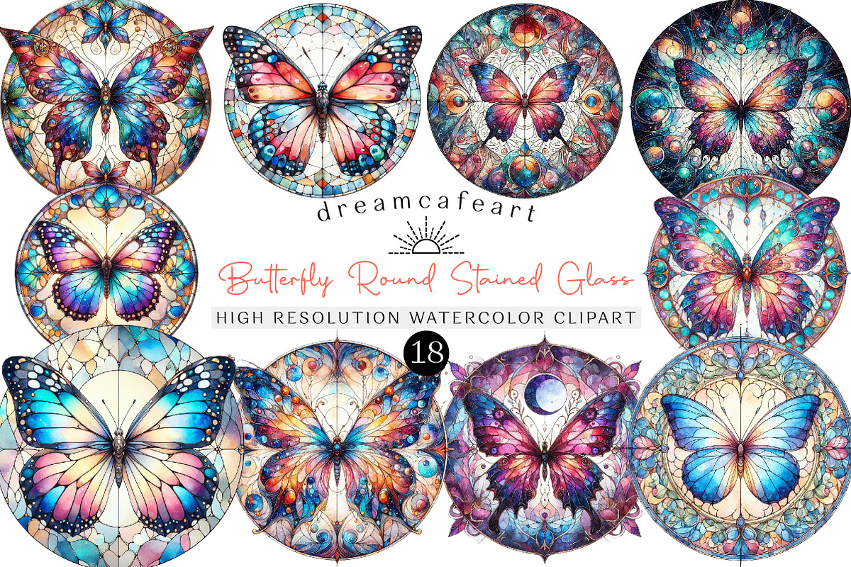 Mystical Butterfly Round Stained Gla, an Illustration by DreamCafeArt (Photo 1 of 6)