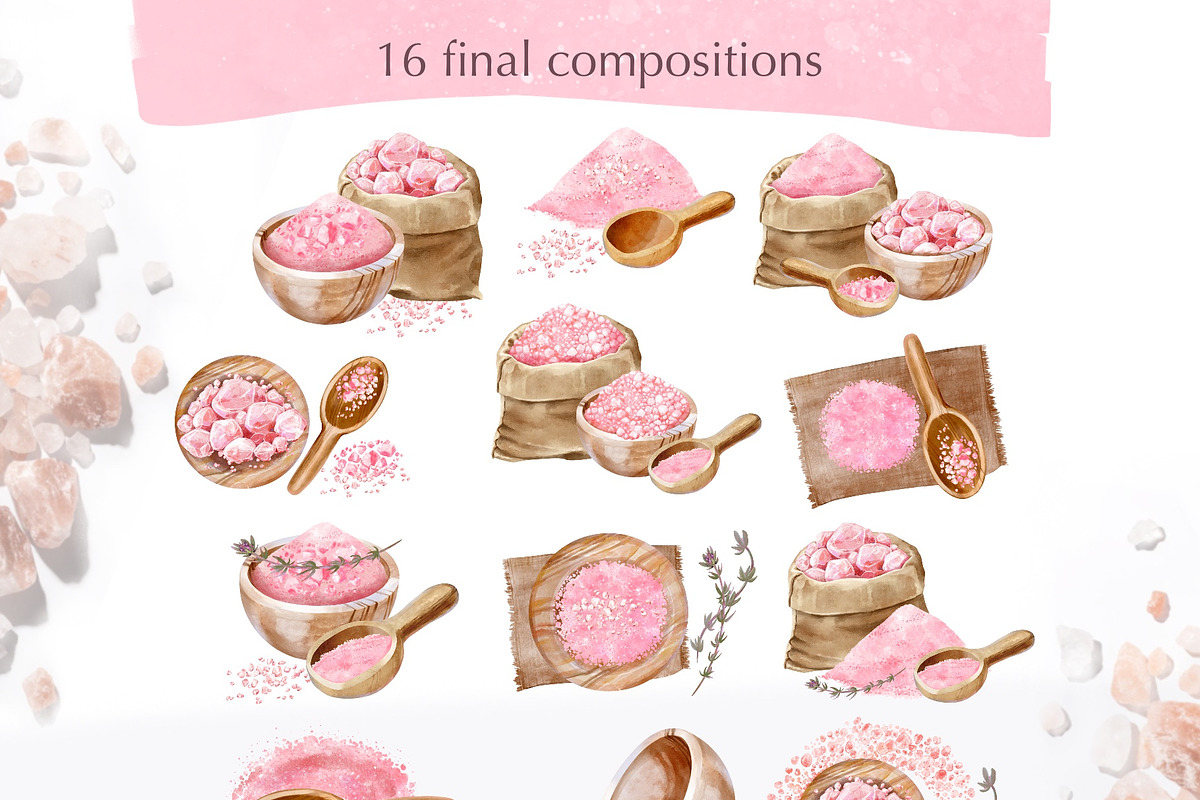 Pink Himalayan Salt Watercolor, a Food Illustration by Shabbypie (Photo 3 of 5)