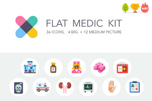 Flat medic icon and illustration kit