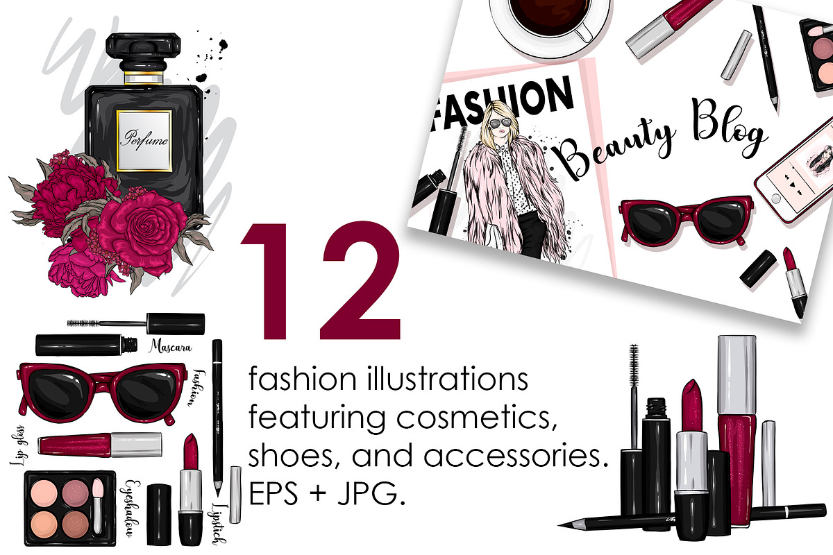 12 fashion illustrations cosmetics, an Object Illustration by Vitaliy Grin (Photo 1 of 3)
