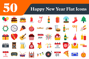 Happy New Year Flat Icons Bundle, an Outline Icon by EllaMaiyaali