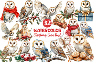 Christmas Barn Owl Clipart, an Illustration by Dream Creation