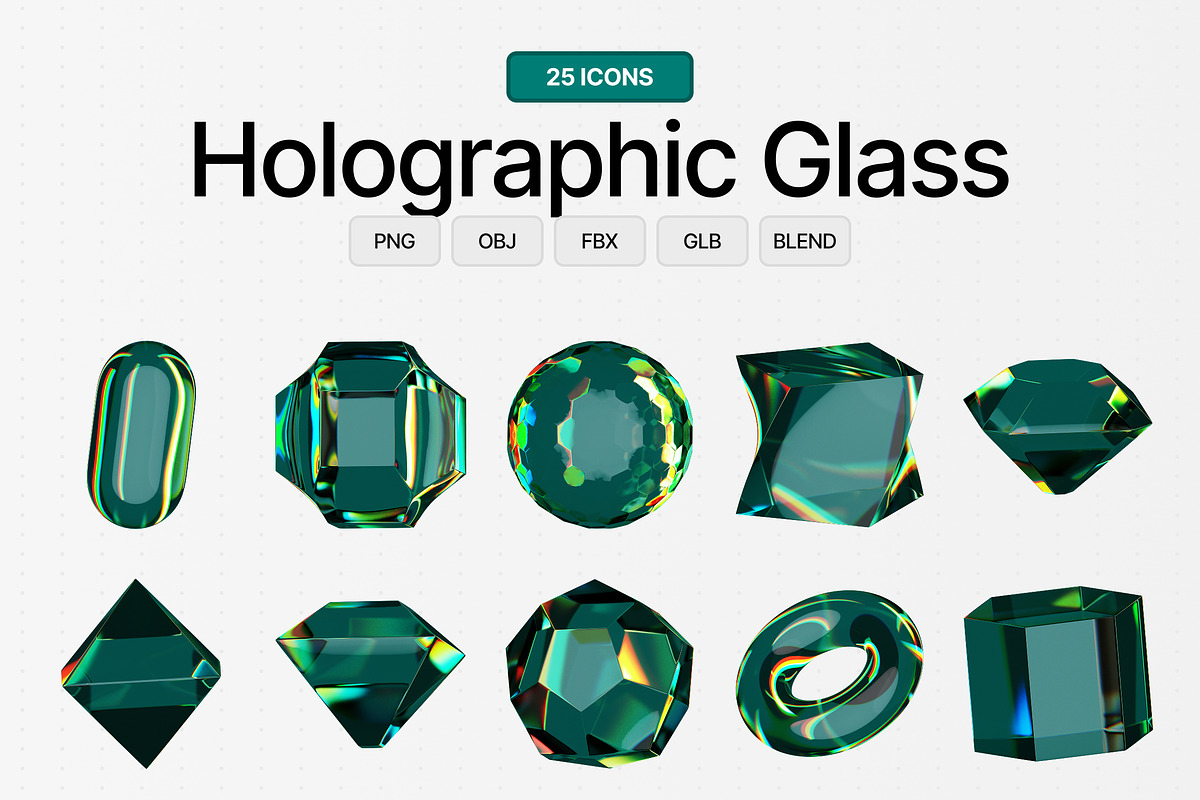 Holographic Glass 3D Icon Set, an Object 3D Model by Eklip Studio (Photo 1 of 3)