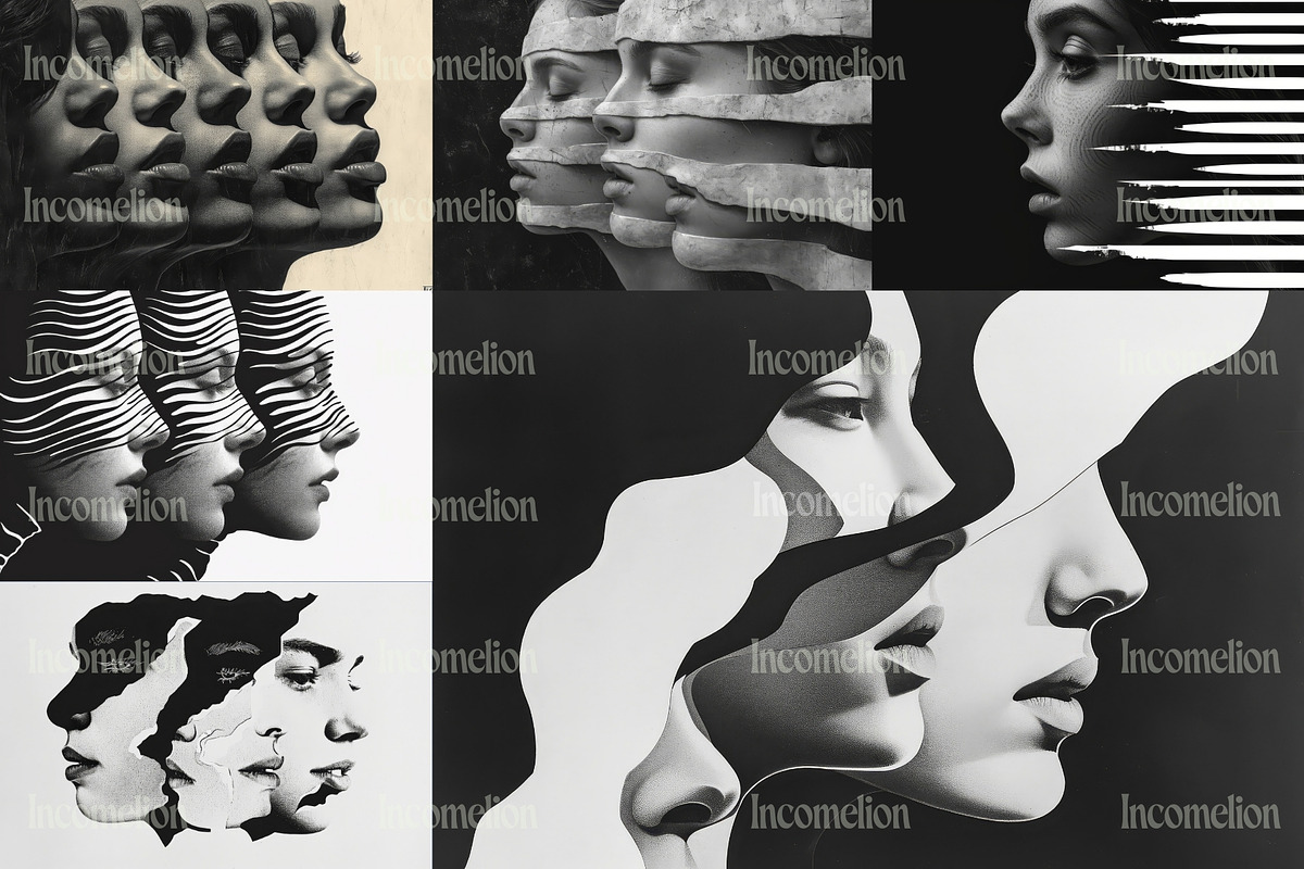 24 Black Optical Illusion Faces, a Person Illustration by Incomelion (Photo 4 of 6)