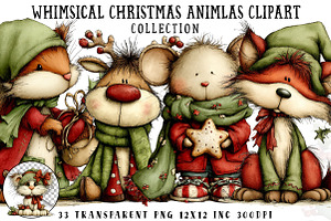 Whimsical Christmas Animals Clipart, an Illustration by OK Design