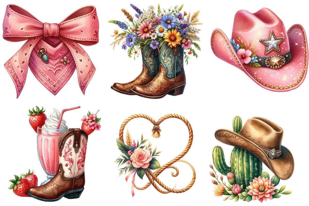 Summer Cowgirl Sublimation Clipart, an Illustration by Watercolor design (Photo 3 of 4)