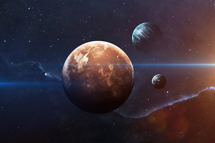 Planets over the nebulae in space this image elements furnished by nasa, an Abstract Photo by Vadim Sadovski