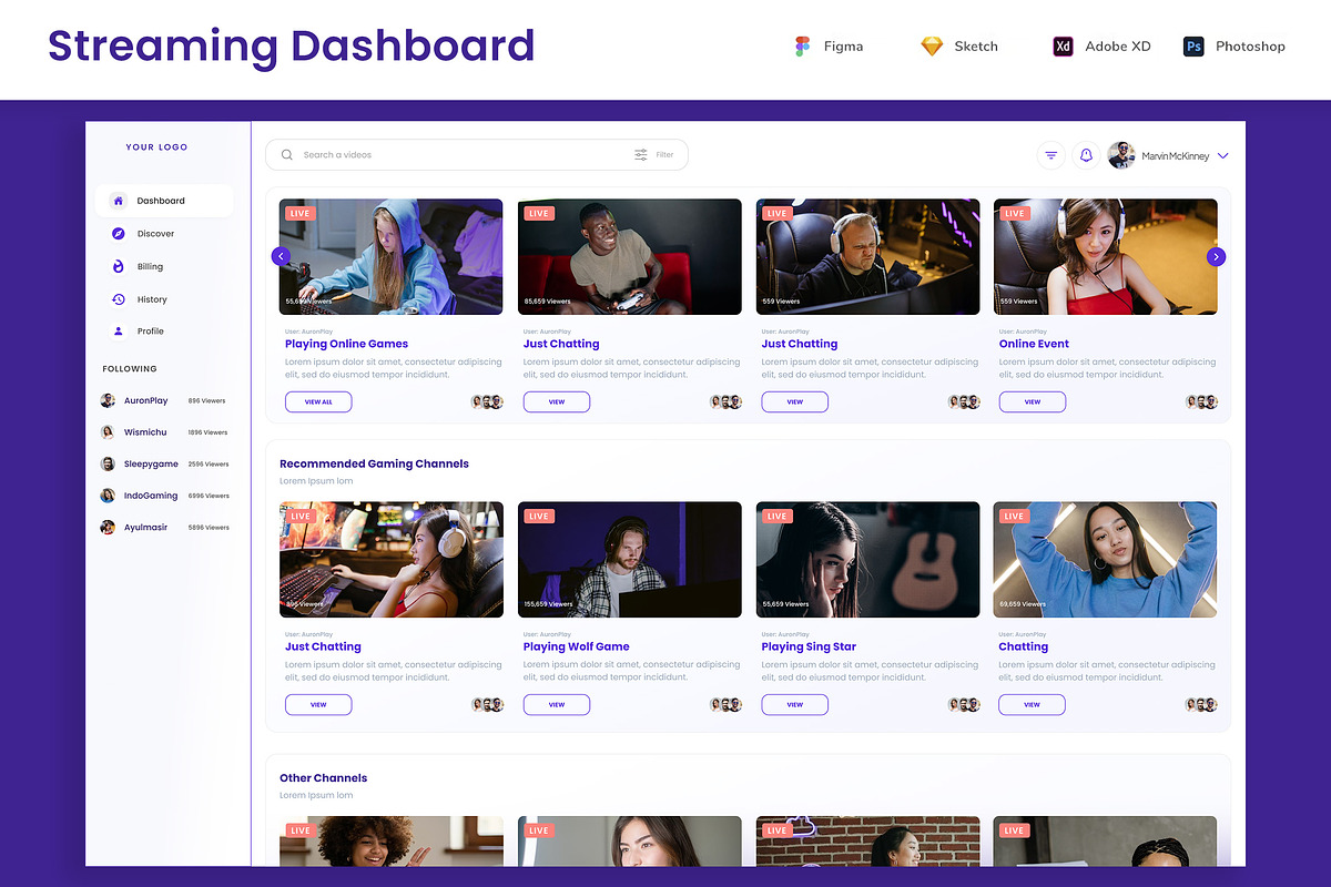 Live Streaming & Gaming Dashboard, an App Template by nagaredesignstudio