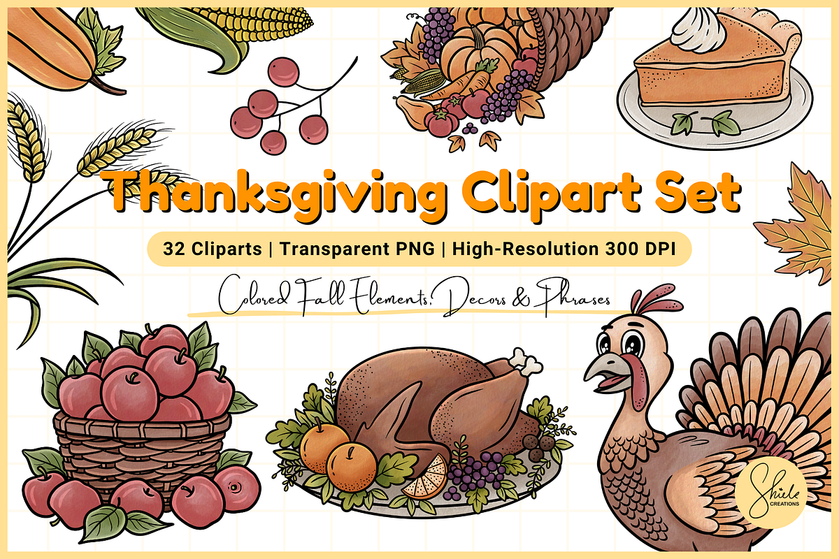 Thanksgiving Clipart Set - Colored, a Seasonal Illustration by shielscreations (Photo 1 of 4)