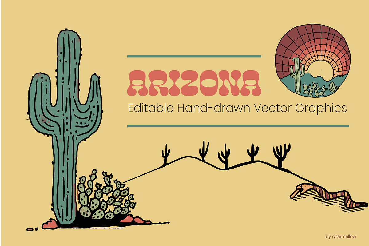 Hand-drawn Arizona Cactus Vector Set, an Object Illustration by charmellow (Photo 1 of 5)