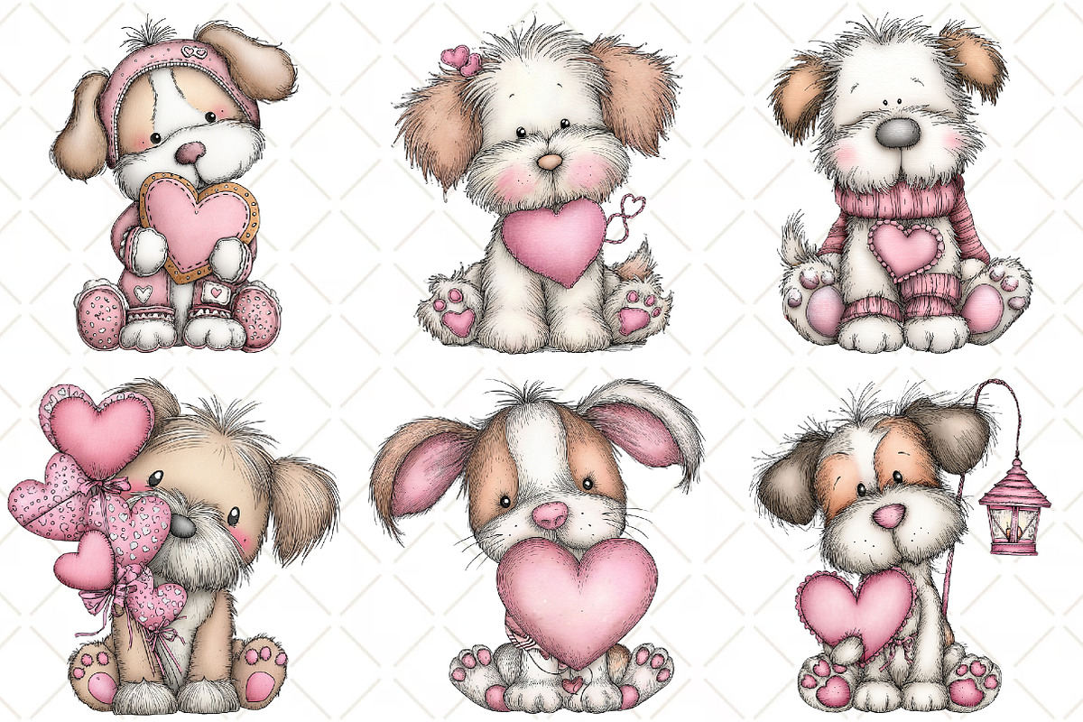 Whimsical Valentine Dog Clipart, an Illustration by Black Bird Studio (Photo 4 of 6)