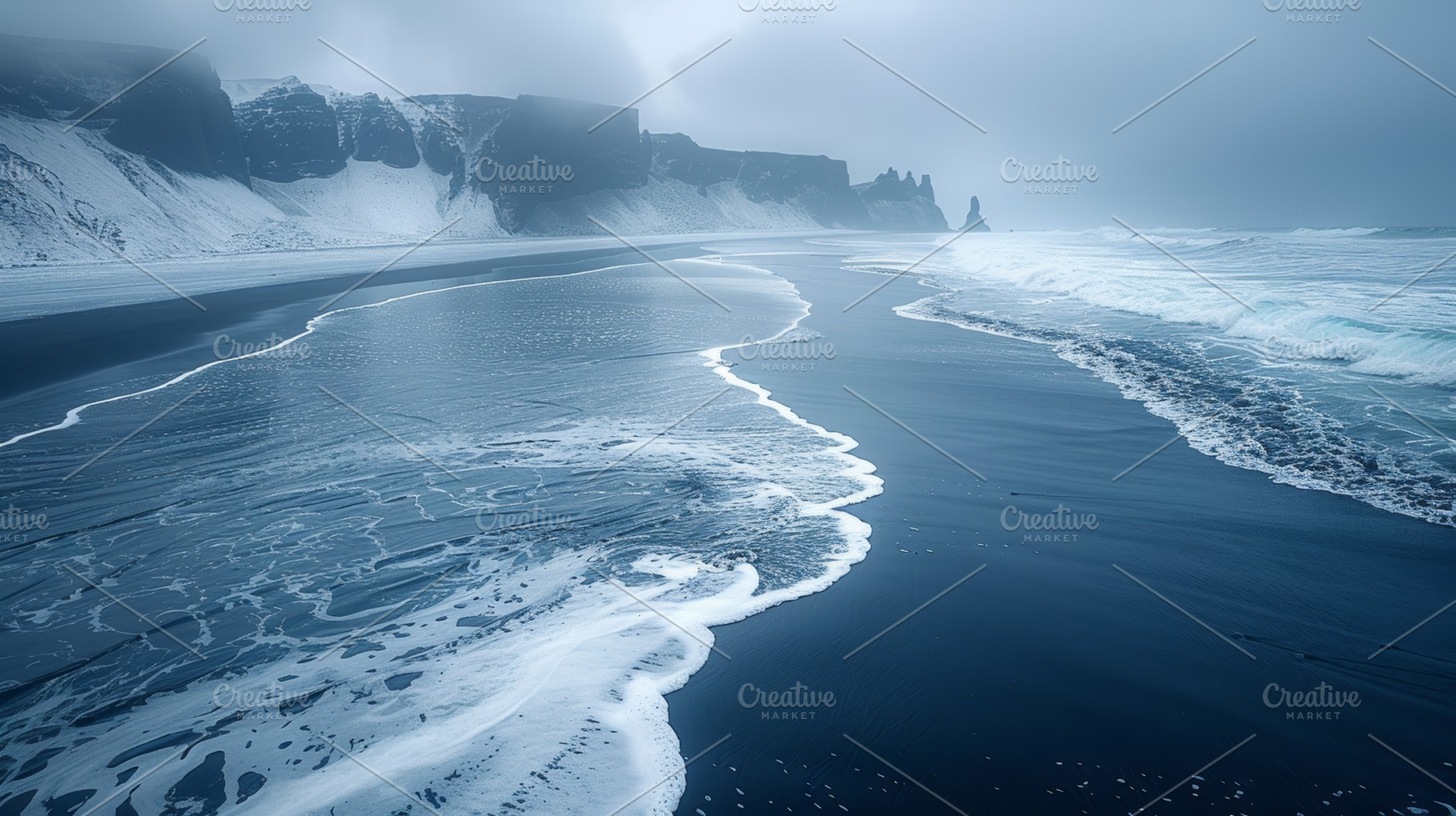 Scenic view of Reynisfjara black sand beach with ocean waves and cliffs, a Photo by AS photostudio