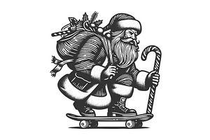 Cool Santa riding skateboard with, an Illustration by AlexArt