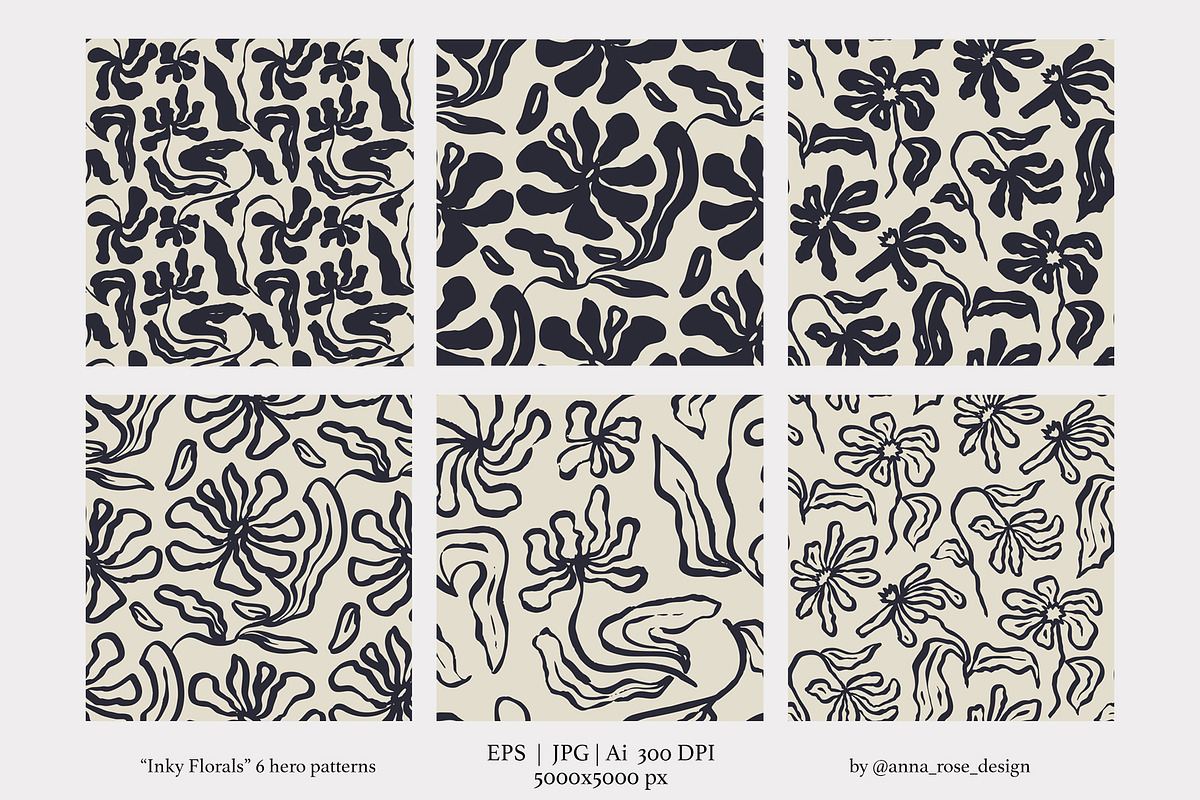 Abstract Ink Wash Floral Patterns, a Pattern Graphic by Rose Design (Photo 3 of 11)