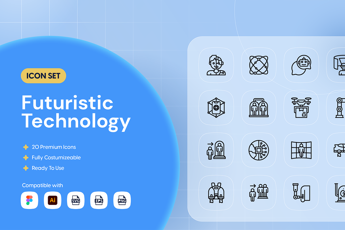 Futuristic Technology Icon Set, an Outline Icon by Nathaya Studio (Photo 1 of 2)