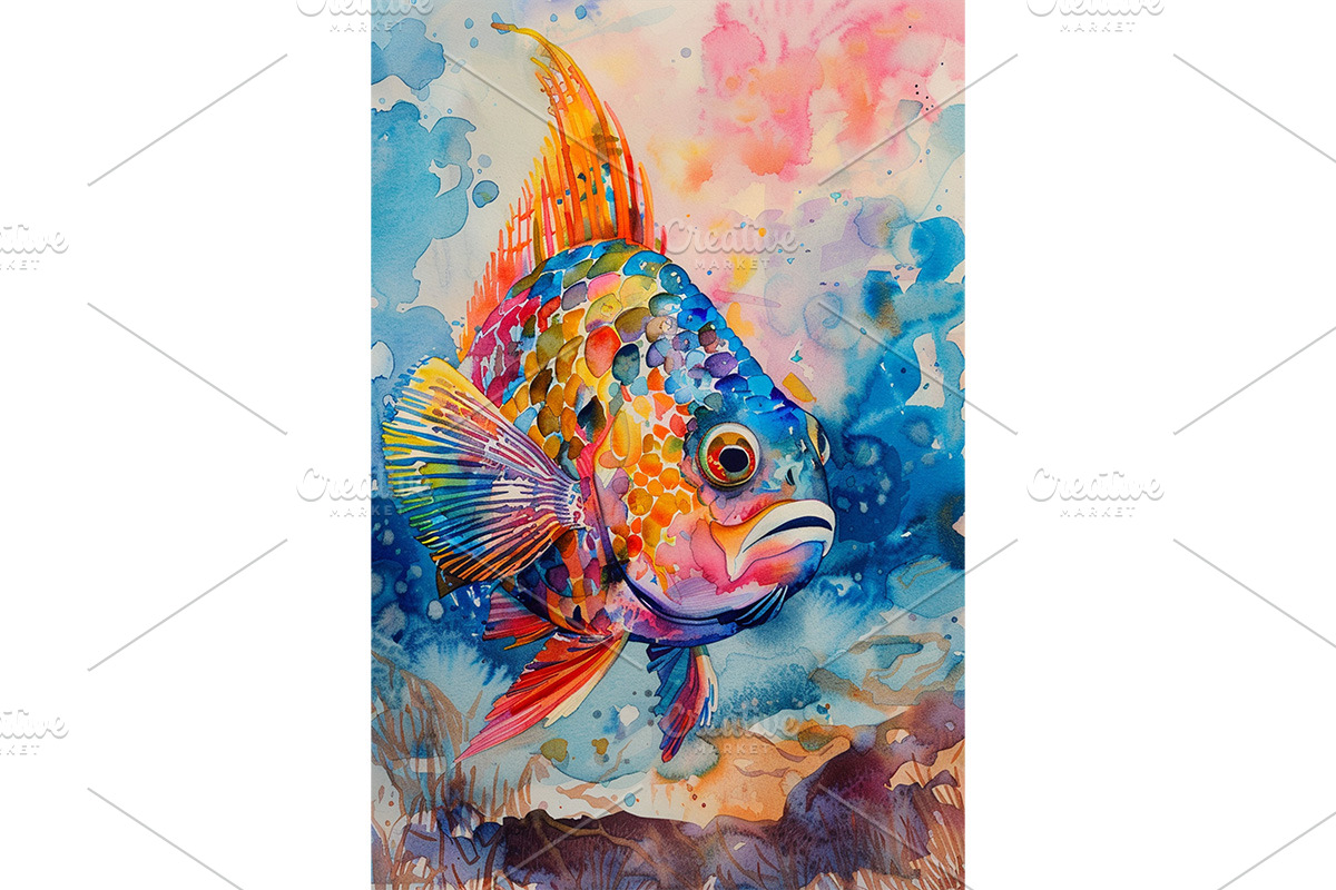 Colorful Rainbow Watercolor Fish Art, an Animal Illustration by Art Paradise Studios