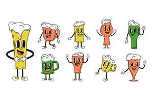 Beer groovy characters. Positive, a Food Illustration by LadadikArt