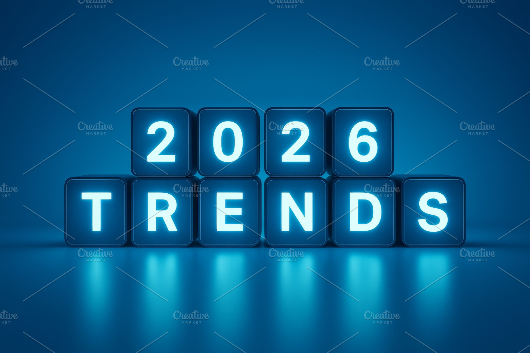 2026 trends glowing text in neon blu, a Photo by Dvoevnore photos