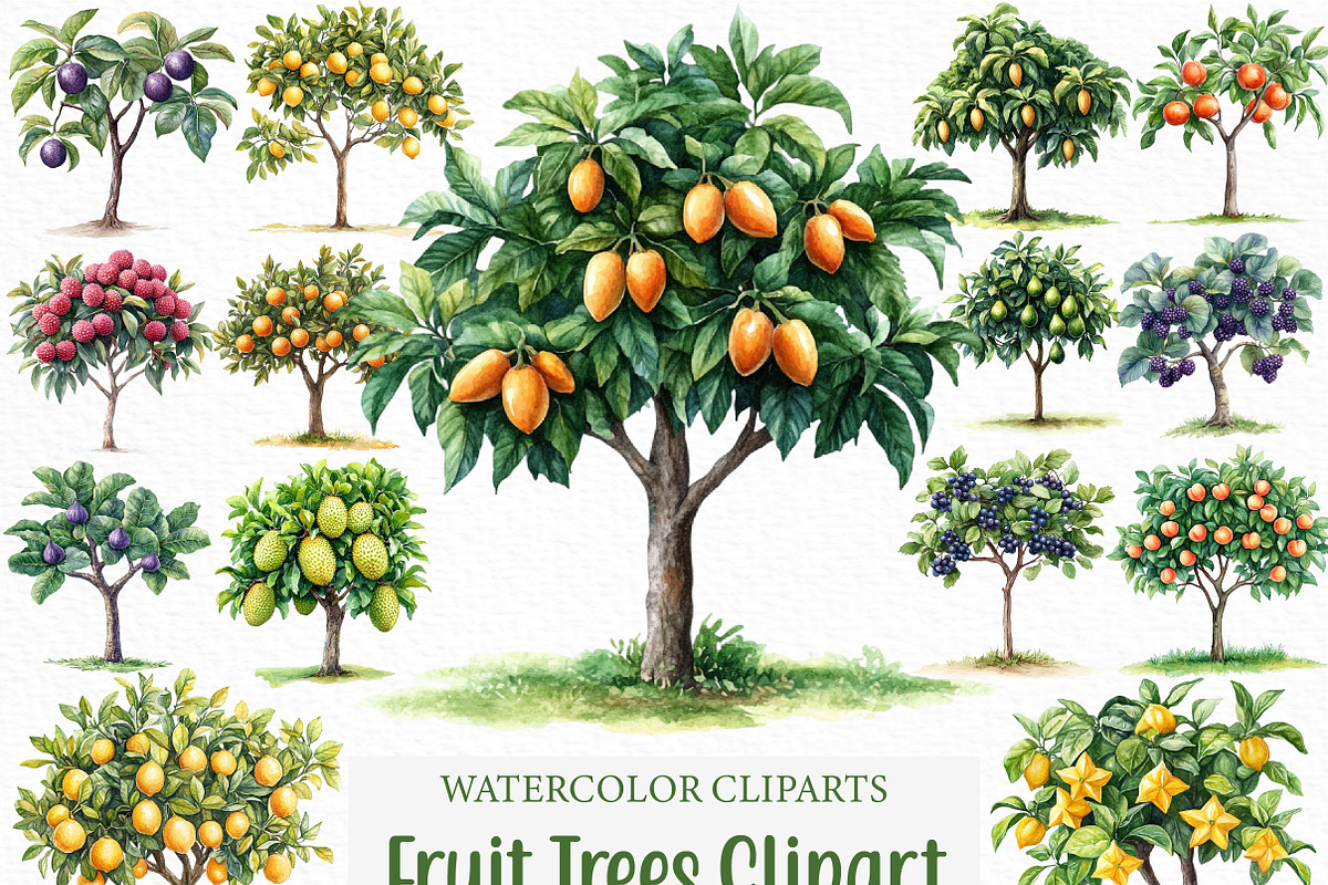 Watercolor Fruit Trees Clipart, an Illustration by Craft Nest (Photo 1 of 6)