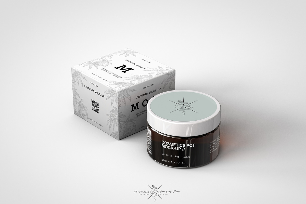 Amber Cosmetics Pot & Box Mock-Up, a Packaging Mockup by TSOBG (Photo 19 of 21)