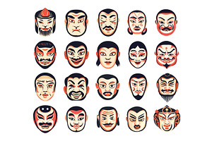 Cartoon asian masks. Japan chinese, an Object Illustration by Stock-Smart-Start