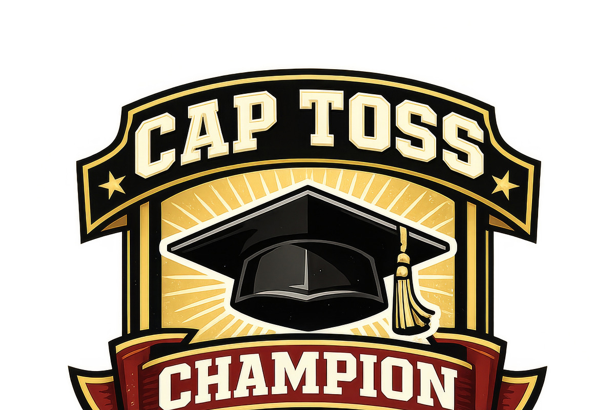Graduation cap toss champion badge w, an Illustration by Dvoevnore photos