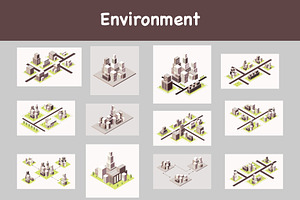 isometric building city and road, an Object Illustration by foxndeer
