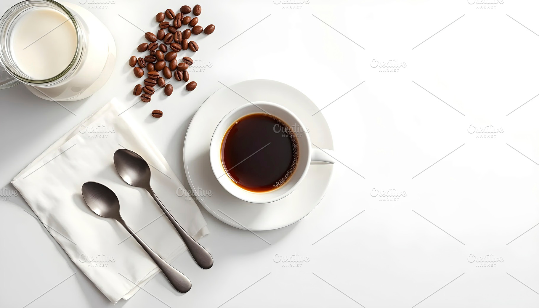 Flat Lay Coffee Setup on White Table, a Photo by LOGOCREATIVE